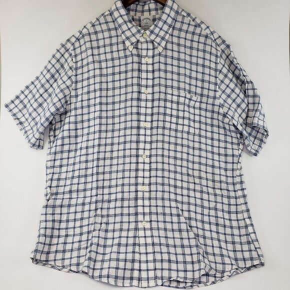 Brooks Brothers XL Regent Shirt Linen Short Sleeve Preppy Casual Plaid Shirt Men - Picture 4 of 8